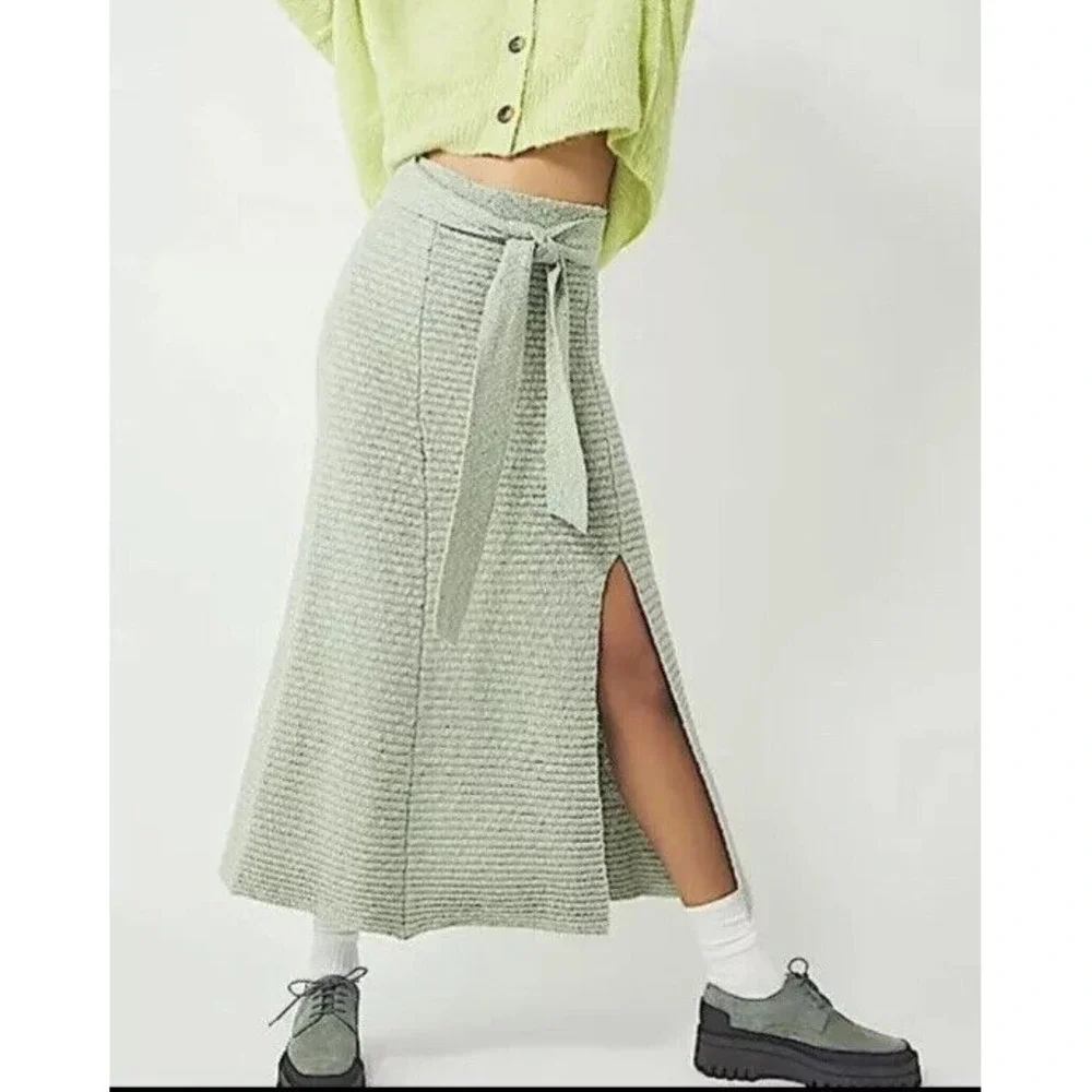 Free People Claudia Blanket Skirt Women S NWT Knit Cotton Stretch Tie‎ Front